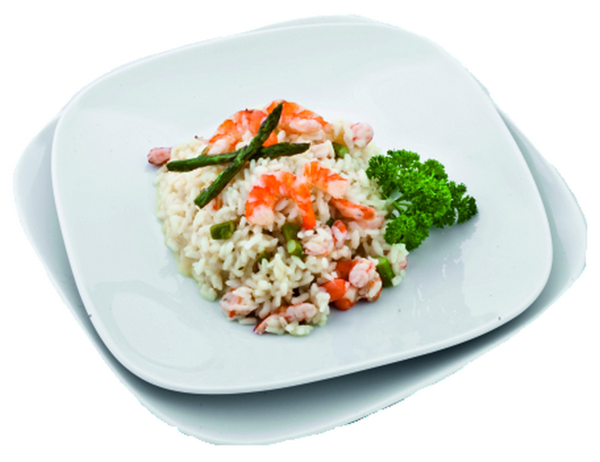 Risotto with tiger prawns and asparagus