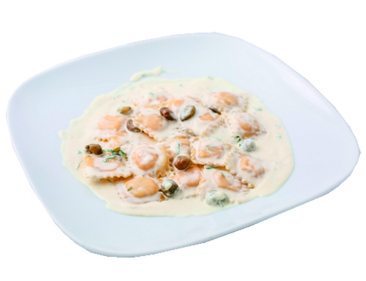 Ravioli with salmon in creamy sauce with  capers