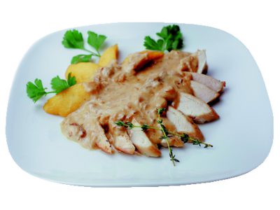 Baked chicken breast with porcini mushroom sauce
