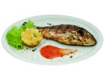 Grilled pikeperch with cream sauce and capers