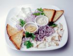 Herring with onion and fried potatoes